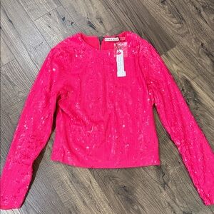 Alice + Olivia Pink Sequin Long Sleeve Top